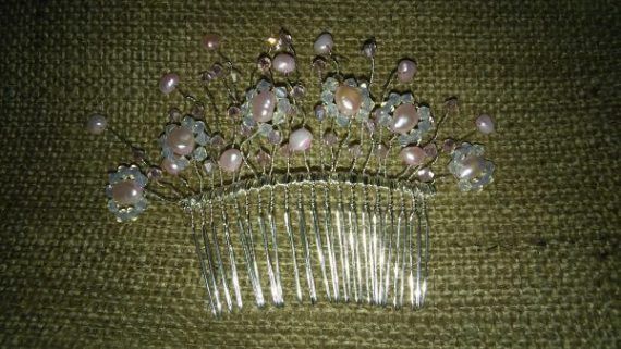 Pretty pink bridal hair comb
