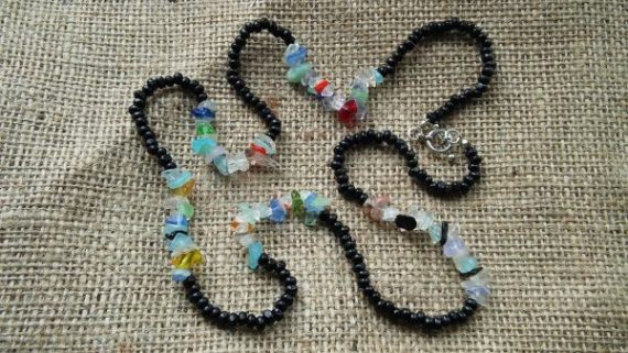 Colourful long necklace with mixture of beads