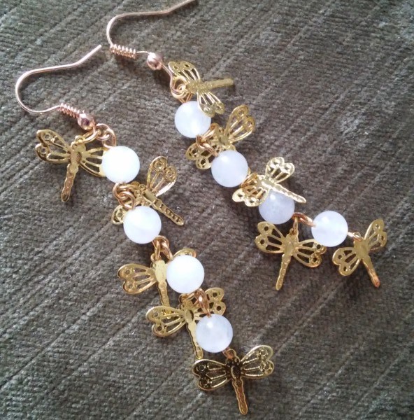Moonstone dragonfly earrings goldplated
