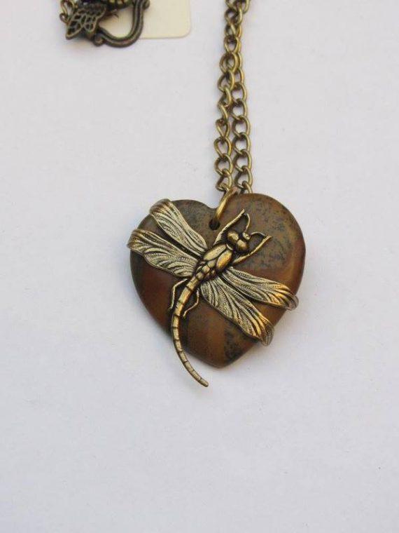 Heart pendant with dragonfly necklace