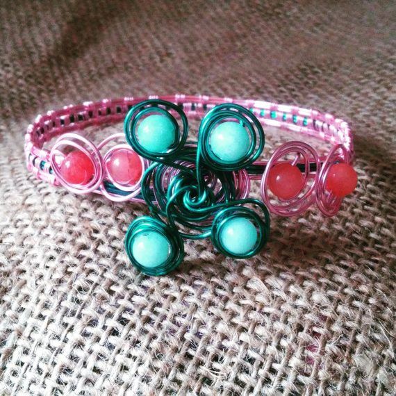 Pink and Turquoise wire cuff