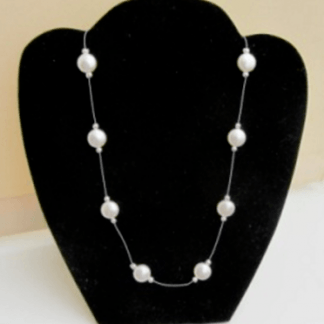 Swarovski glass crystal white floating coin pearl necklace with silver plated toggle clasp