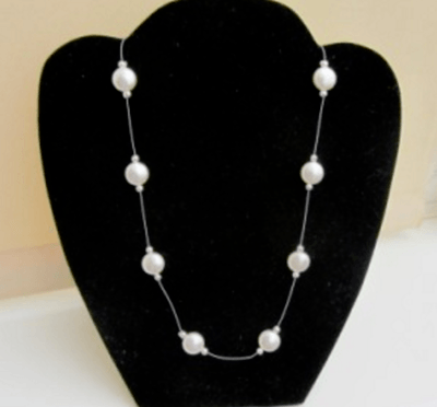 Swarovski glass crystal white floating coin pearl necklace with silver plated toggle clasp