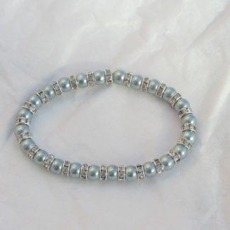 Light blue Shell Pearl elasticated bracelet with Rhinestine diamante spacer beads