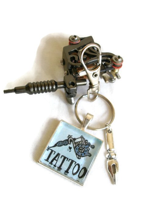 Blue Tattoo artist Machine Art Cameo Key Ring, Tattoo Artist Gift