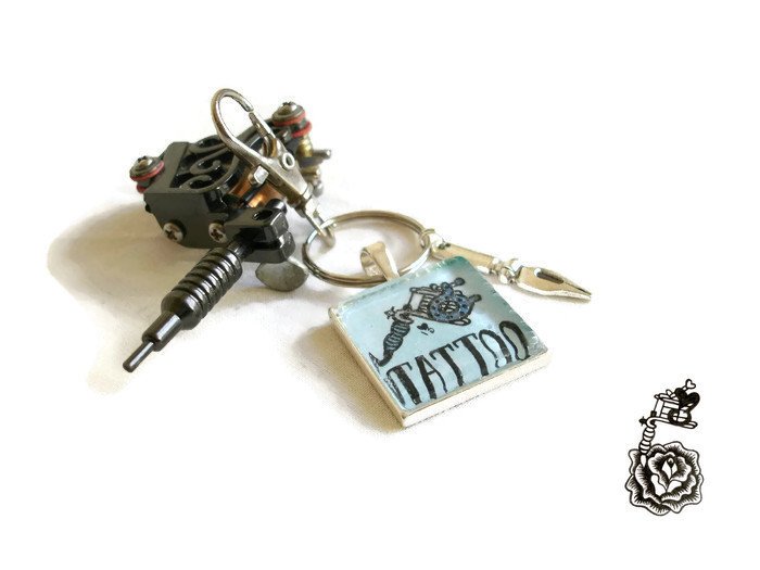 Blue Tattoo Machine Art Cameo Key Ring, Tattoo Artist Key Chain Gift -  Conscious Crafties