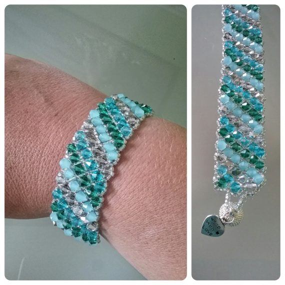 Aqua crystal cuff bracelet with magnetic clasp