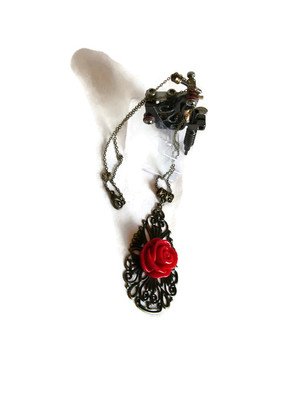 Red Rose Cameo Pendant, Bronze Victorian Steampunk Necklace - Conscious ...