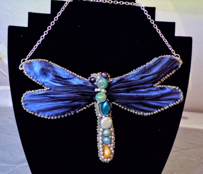 Shibori ribbon dragonfly necklace - Conscious Crafties