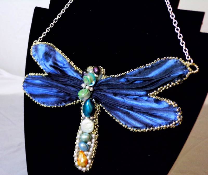 Shibori ribbon dragonfly necklace - Conscious Crafties