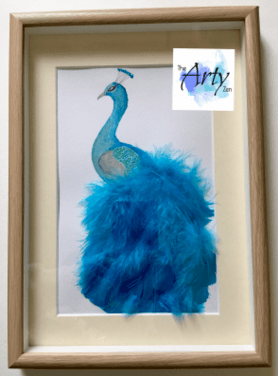 mixed media art Original Watercolour Feathered Peacock Painting