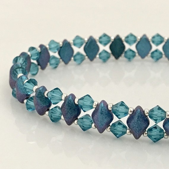 Blueberry Diamond Duo and Indicolite Crystal Bead Weave Bracelet ...