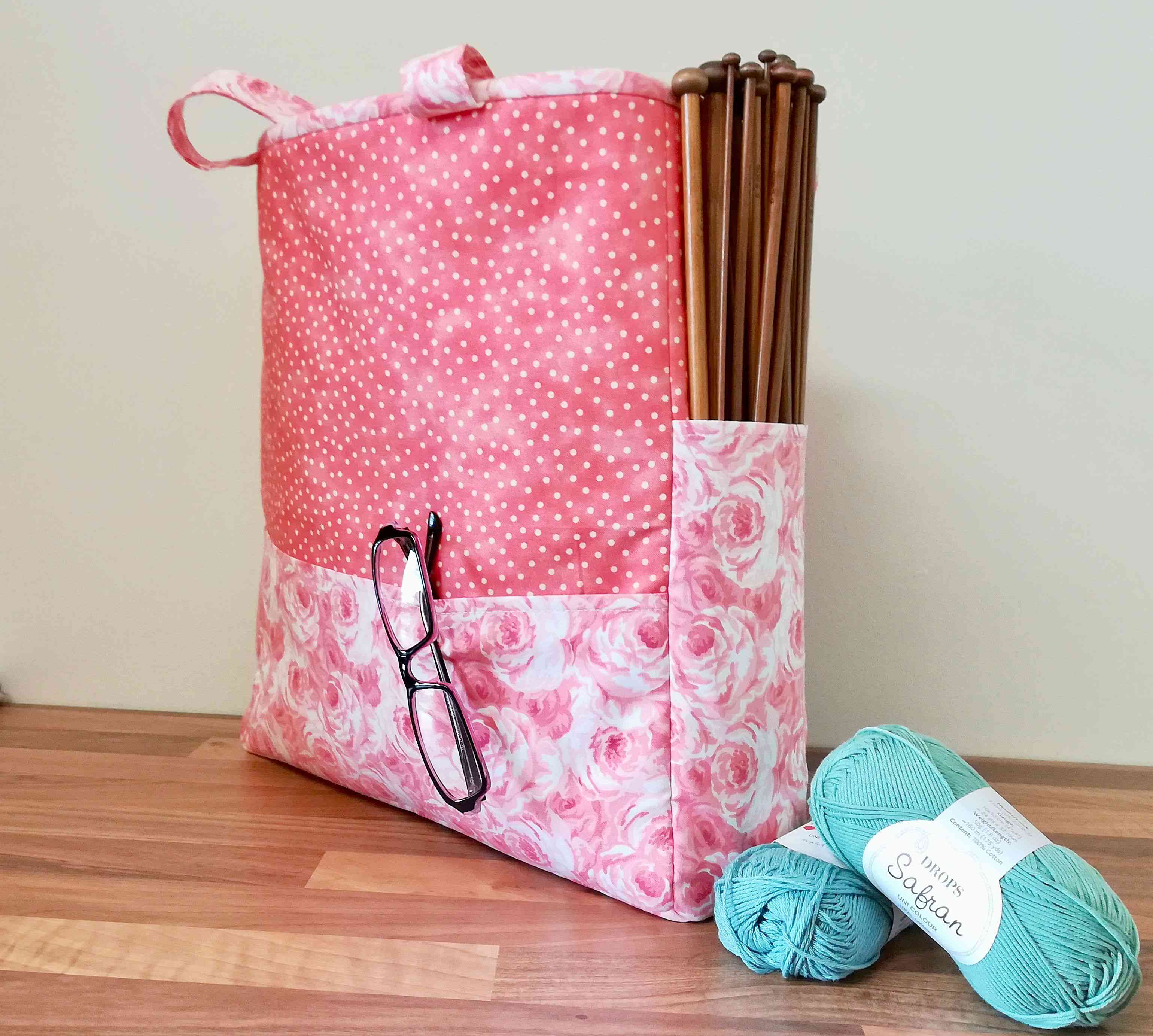 MR4698\33 Hobby & Gift Knitting Bag Storage Cameo Floral Print  Pink 