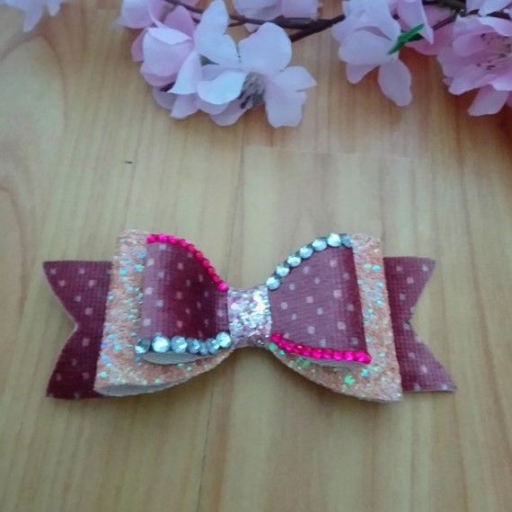 Pink faux glitter hair bow
